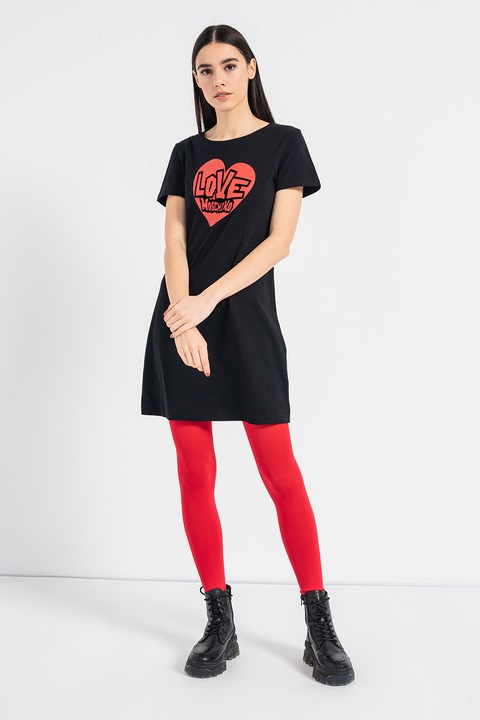 Love Moschino, Рокля тип тениска с лого, Черен