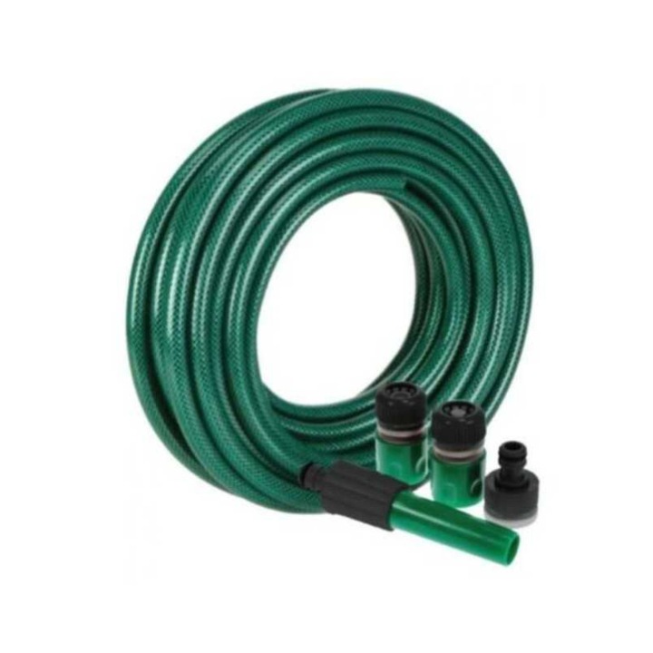 Kerti tömlőkészlet és 4 tartozék, 15 m, zöld