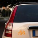 Sticker decorativ perete, auto si geam, Don't touch my car versiunea 2, Portocaliu, 19 cm