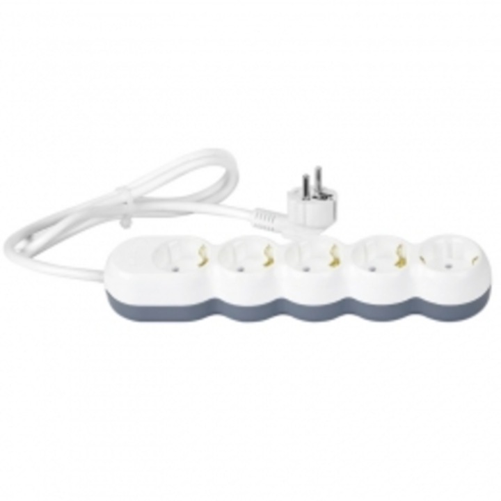 Wconn hosszabbító kábel 3 m, 3x1,5 mmp, 5 aljzat, fehér szürkével, földeléssel és védelemmel a gyermekek általi véletlen használat ellen