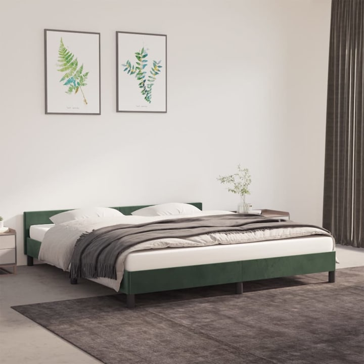Cadru de pat cu tablie, verde inchis, 180x200 cm, catifea, 27,2kg - 347588
