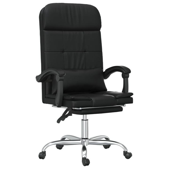 Въртящ се офис стол vidaXL, Черен, Изкуствена кожа, 63 x 56 x 122 см, 14.5 kg