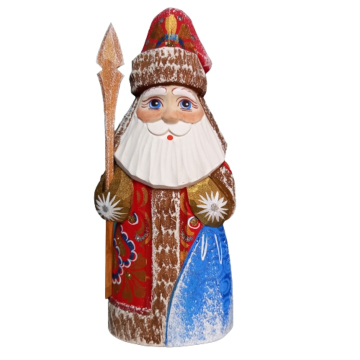 Mos Craciun Matrioska din lemn, sculptat si pictat manual, 15 cm