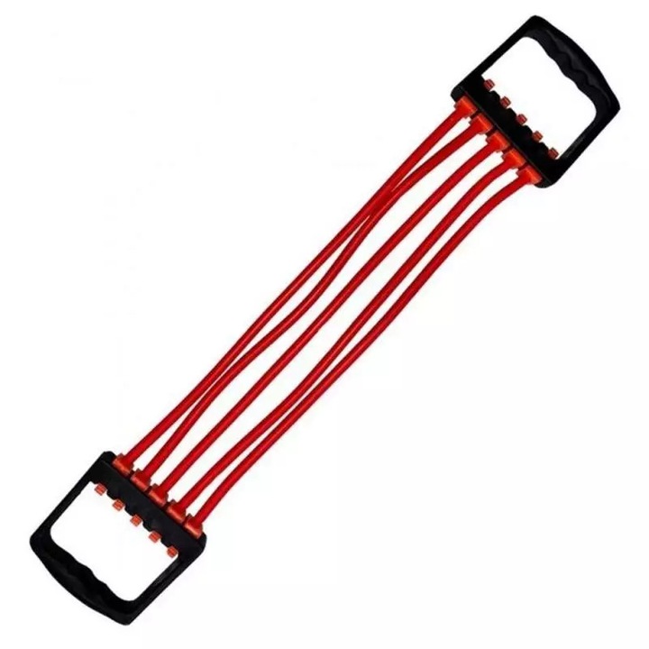 Extensor Cu 5 Corzi Elastice SIKS, Cu Manere, Pentru Antrenament Fitness, Cauciuc, Rosu