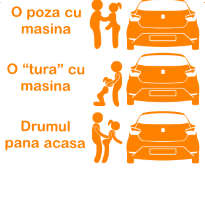 Sticker decorativ perete, auto si geam, O tura cu masina, Portocaliu, 19 cm
