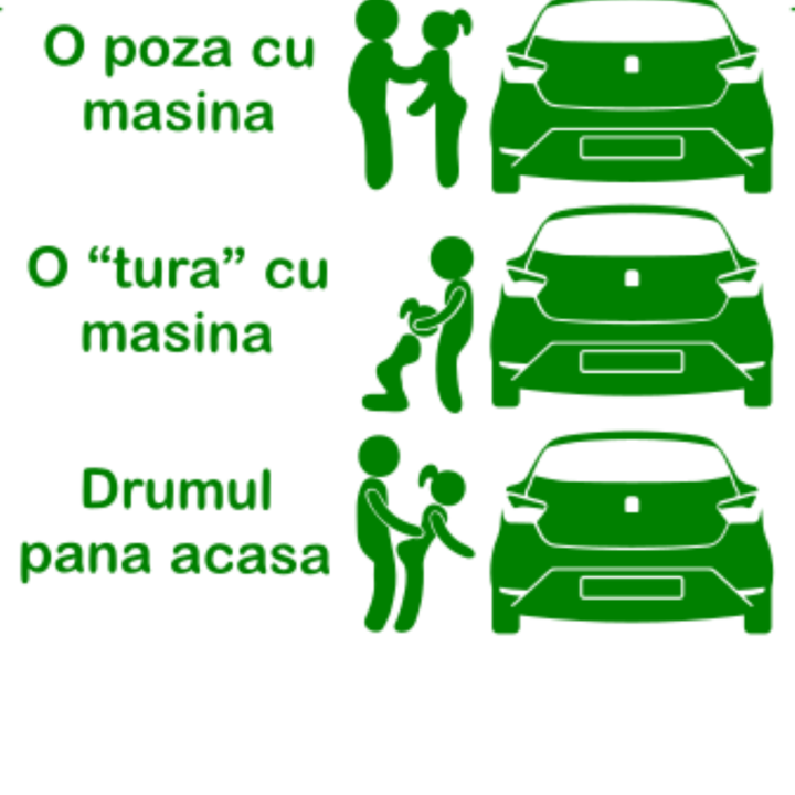 Sticker decorativ perete, auto si geam, O tura cu masina, Verde, 19 cm