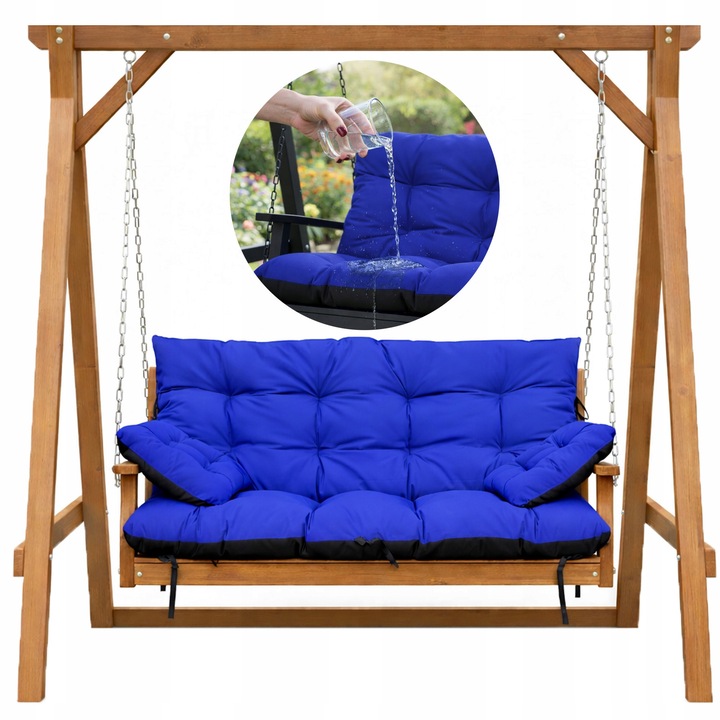 Set Perne banca gradina, terasa, mobilier, Albastru, 140x60x50 + 2x 45x45 cm, exterior, impermeabila, pentru balansoar, paleti, banca, Superkissen24