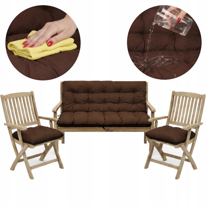 Set Perne banca gradina, terasa, mobilier, Maro, 180x60x50 + 2x 45x45 cm, exterior, impermeabila, pentru balansoar, paleti, banca, Superkissen24