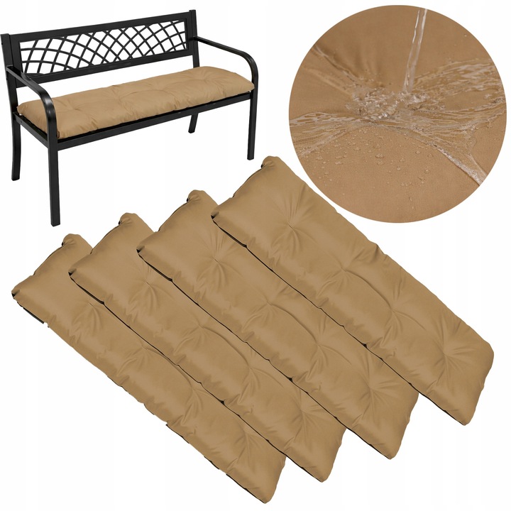 Set Perne banca gradina, terasa, 4 piese, Bej, 120x38 cm, exterior, impermeabila, pentru balansoar, paleti, banca, Superkissen24