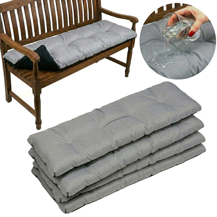 Set Perne banca gradina, terasa, 4 piese, Gri, 120x38 cm, exterior, impermeabila, pentru balansoar, paleti, banca, Superkissen24