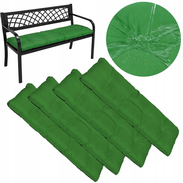 Set Perne banca gradina, terasa, 4 piese, Verde, 120x38 cm, exterior, impermeabila, pentru balansoar, paleti, banca, Superkissen24