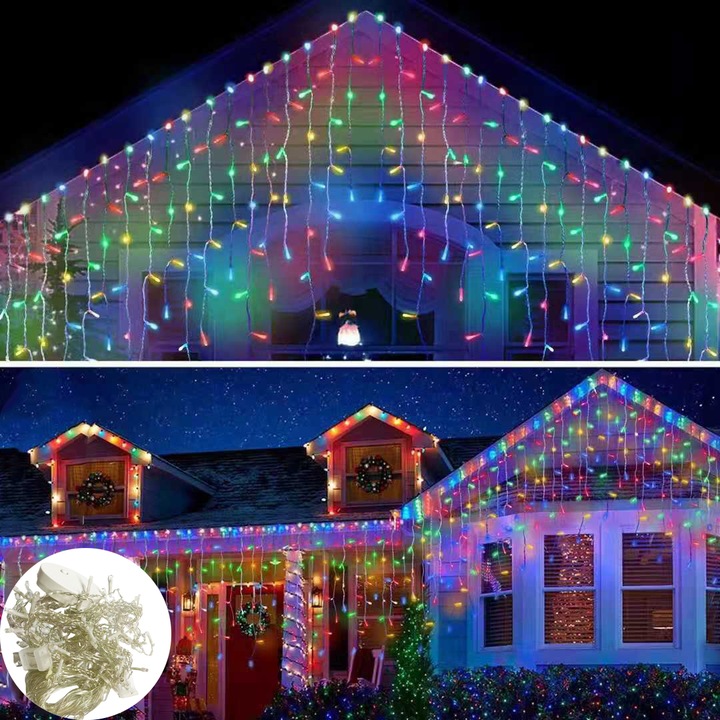 Instalatie luminoasa, multicolor, 8 moduri iluminare, alimentare USB, cu telecomanda si temporizator, interior-exterior, IP44, 300 LED, 30 m, MCT-12836XMS