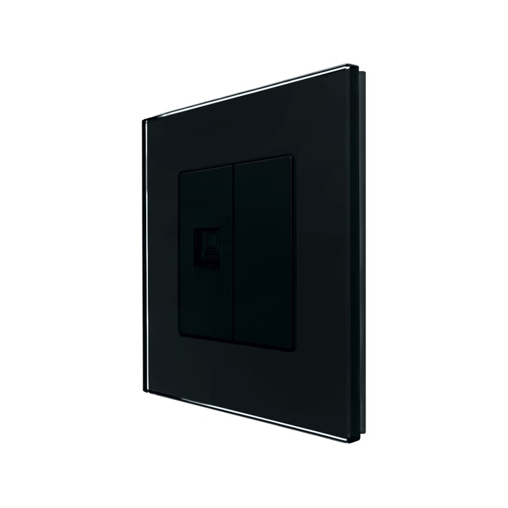 Priza Internet cu Rama din Sticla LUXION, Negru, LX-MP025G-B