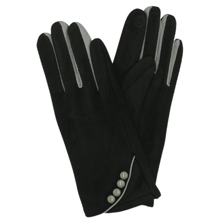 Manusi femei, Onore, negru si gri, bumbac, poliester si elastan, marimea universala, model butoni decor