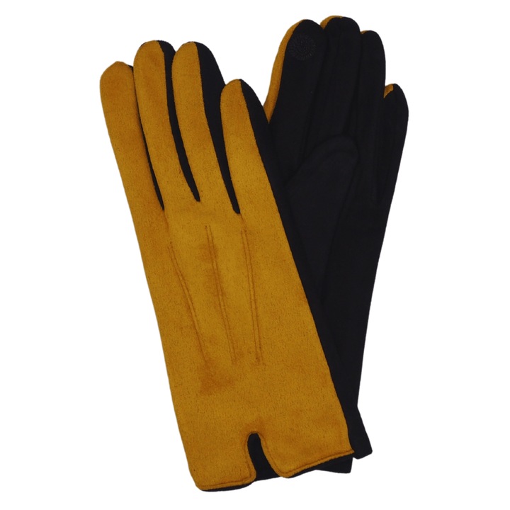 Manusi femei, Onore, galben si maro inchis, bumbac, poliester si elastan, marimea universala, model dungi cusute