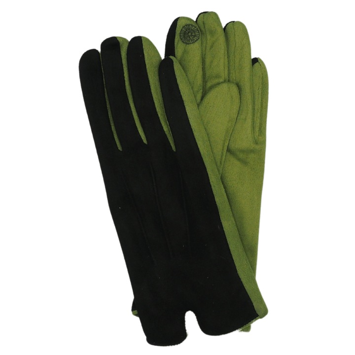 Manusi femei, Onore, negru si verde, bumbac, poliester si elastan, marimea universala, model dungi cusute