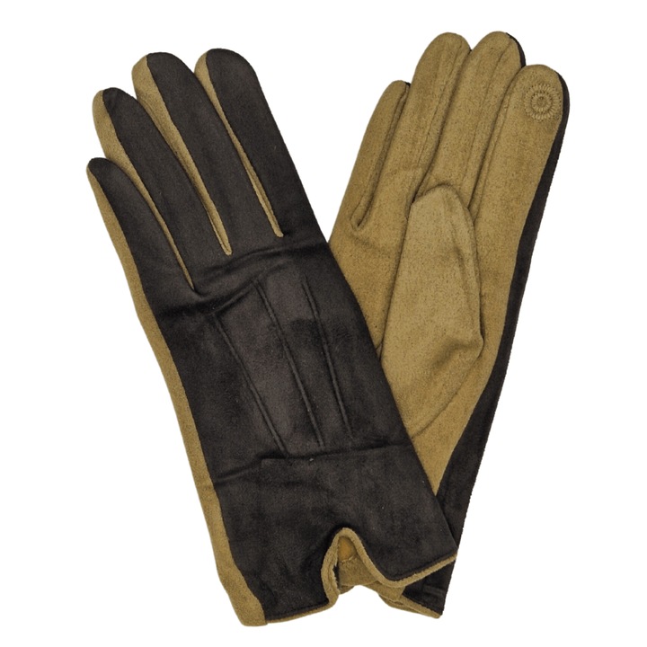 Manusi femei, Onore, maro inchis si crem, bumbac, poliester si elastan, marimea universala, model dungi cusute