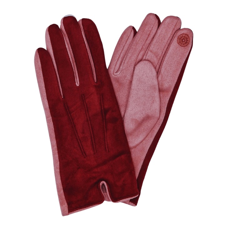 Manusi femei, Onore, rosu si roz, bumbac, poliester si elastan, marimea universala, model dungi cusute