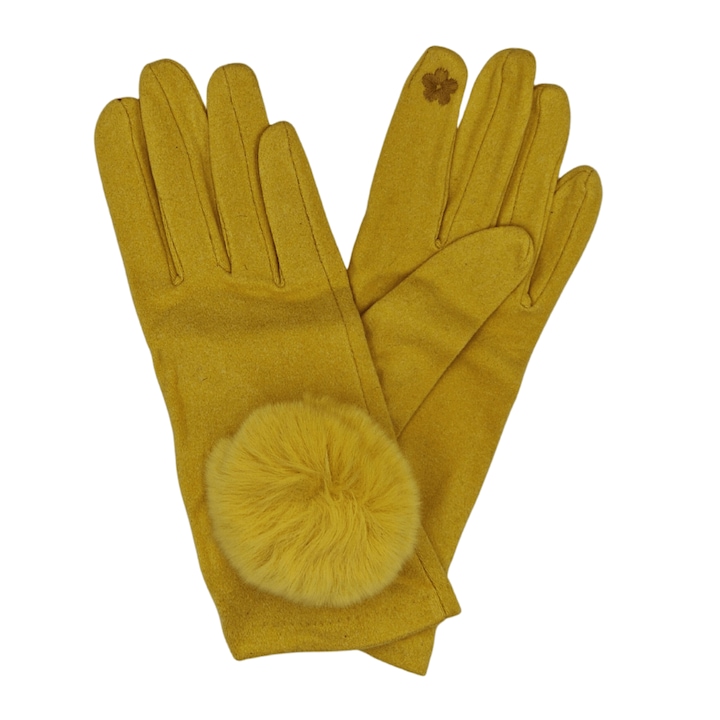 Дамски ръкавици, Onore, жълти, текстилни, универсален размер, модел буф декорация