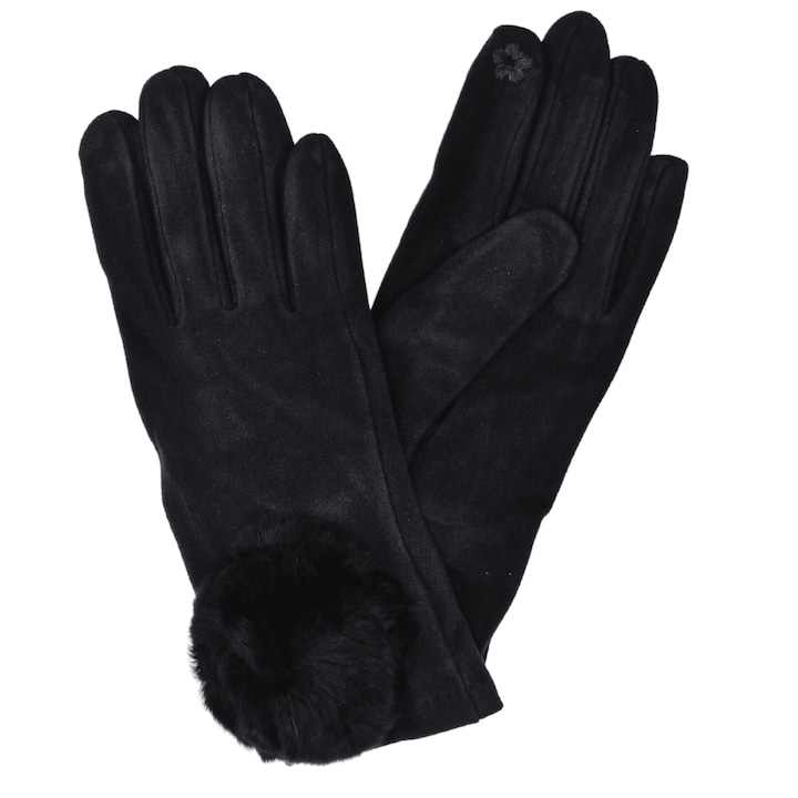 Дамски ръкавици, Onore, черни, текстил, универсален размер, модел буф декорация