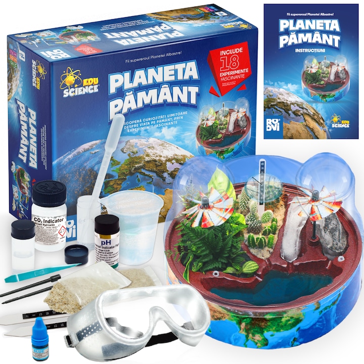 Joc educativ Planeta Pamant, ROOVI, Edu science, 18 experimente fascinante, Ochelari de protectie