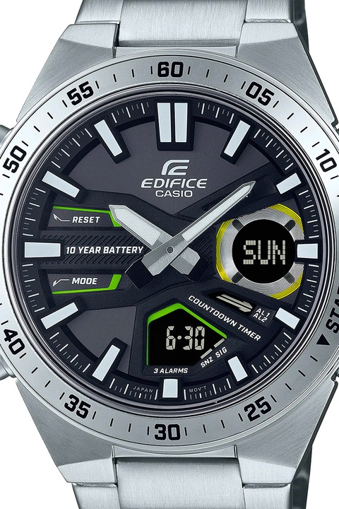 Casio, Часовник от неръждаема стомана с аналогов и електронен циферблат, Сребрист