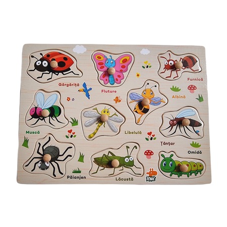 Puzzle Incastru din lemn cu Insecte in limba romana, 10 piese - eMAG.ro