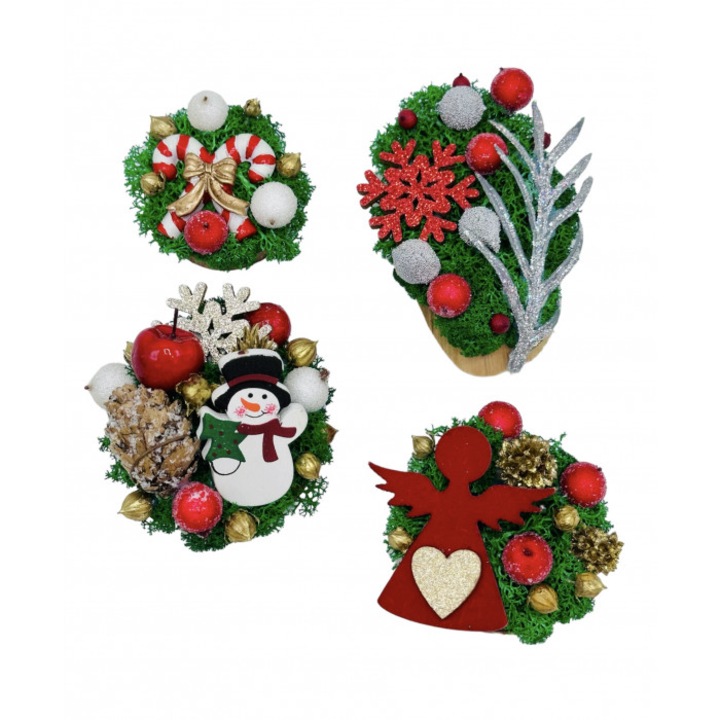 Set 4 magneti de frigider cu licheni stabilizati pentru Craciun