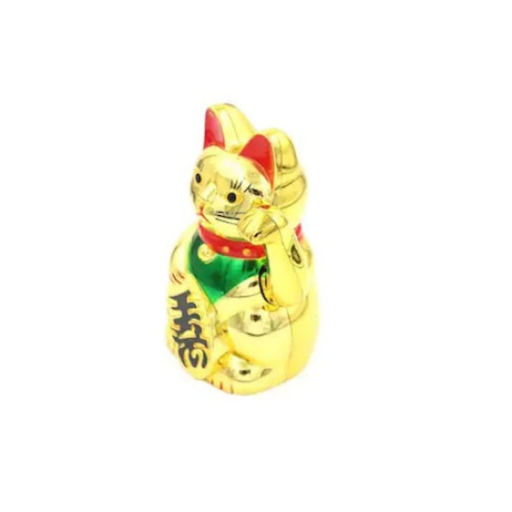 Pisica norocoasa Maneki Neko, Feng Shui din Plastic, 15 cm lungime Aurie