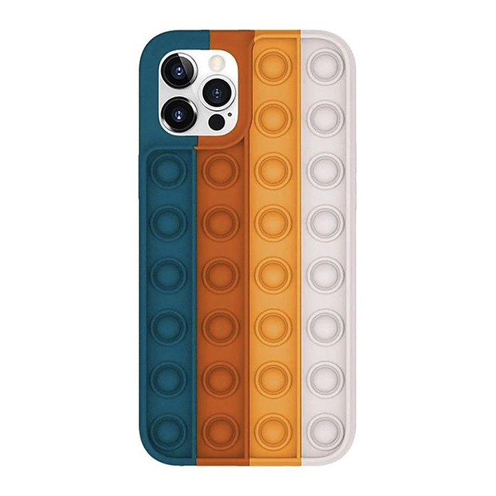 Калъф за Apple Iphone XS Max, Push Bubble Protection, Interactive Pop It Now, Antistres Toy, Trendy Colorful Invogue, Green/Orange/Yellow/White