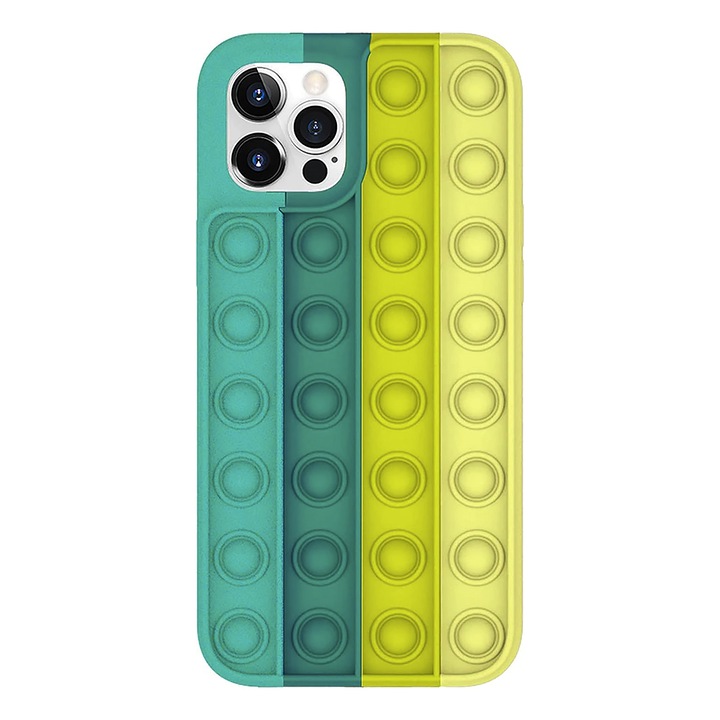 Калъф за Apple Iphone 12 / 12 Pro, Push Bubble Protection, Interactive Pop It Now, Antistres Toy, Trendy Colorful Invogue, Turquoise/Dark Green/Mustard/Yellow