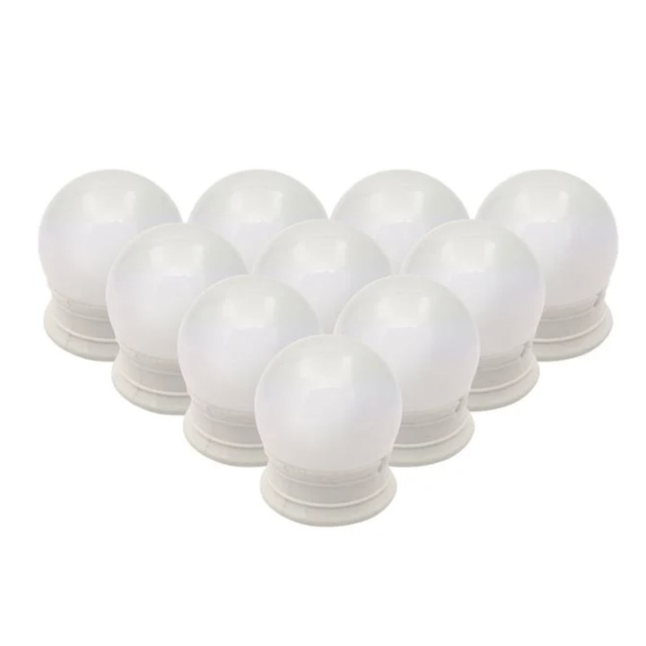 Set cu 10 becuri LED cu baza autoadeziva sau ventuza multifunctionale pentru oglinda de make-up sau alte intrebuintari, JMB-BBL7004