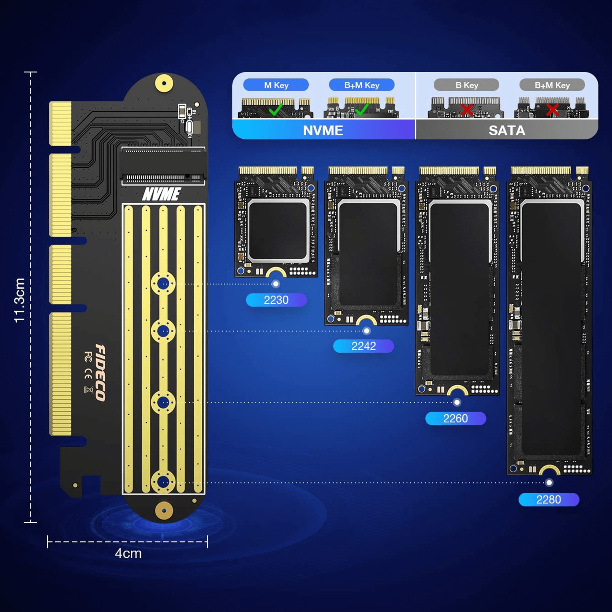 Адаптер Pci-E X16 към M.2 Nvme 64Gbps, адаптерна карта Pci-E 4.0 с M.2 ...