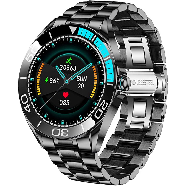 Ceas Smartwatch LIGE BW0185C, HR, SpO2, IP67, Stainless Steel
