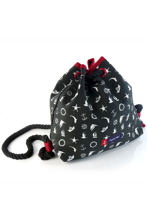 Rucsac dama de plaja, Captain Mike, Poliester/Bumbac, Negru/Rosu/Alb