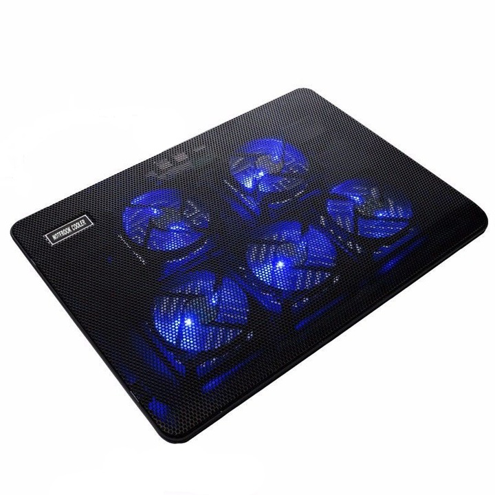 Охладител за лаптоп CLASStitude, Съвместим до 17 инча, 5 вентилатора, 3 режима на работа, Синя светлина, Черен