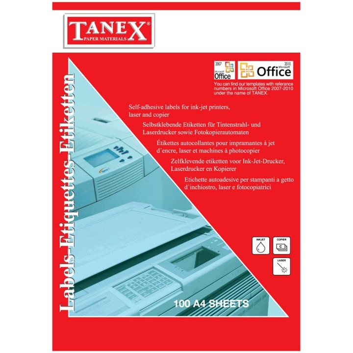 Top 100 fehér öntapadó címke Tanex 65 / A4, 38,1 x 21,2 mm, 6500 címke / felső