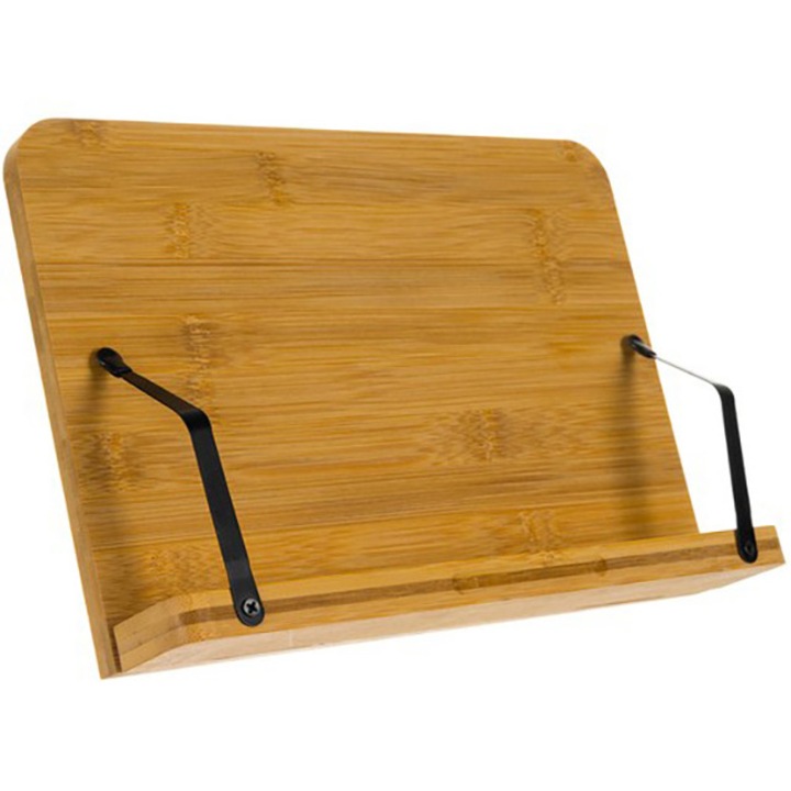 Suport tip stand CLASStitude, pentru telefon smartphone, tableta, laptopuri mici si carti, material bambus, 2 brate reglabile, ajustabil pe inaltime, dimensiuni 28 x 21 x 13-18.5 cm, Maro Deschis