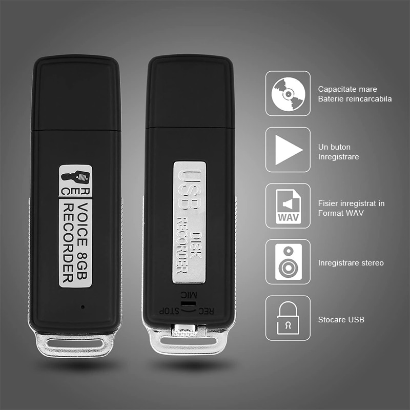 Записващо устройство, Дигитално, USB, 8 GB, Черен - eMAG.bg