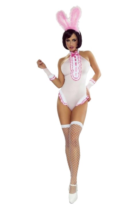 Lenjerie sexy dama, Provocative, Poliamida/Elastan, Roz/Alb, S-M