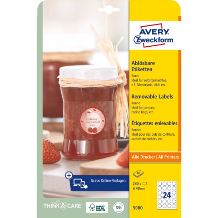 Etichete detasabile Avery, Pentru sticle, Rotunde, 40 mm