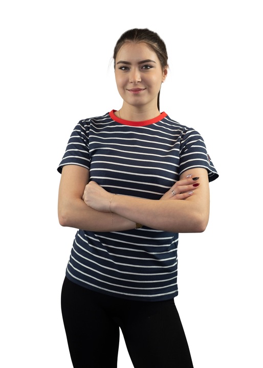 Tricou dama, Captain Mike, Bumbac/Elastan, Alb/Bleumarin/Rosu, XL