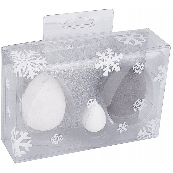 Set 3 bureti machiaj Top Choice, Model iarna, Nylon, Alb/Gri