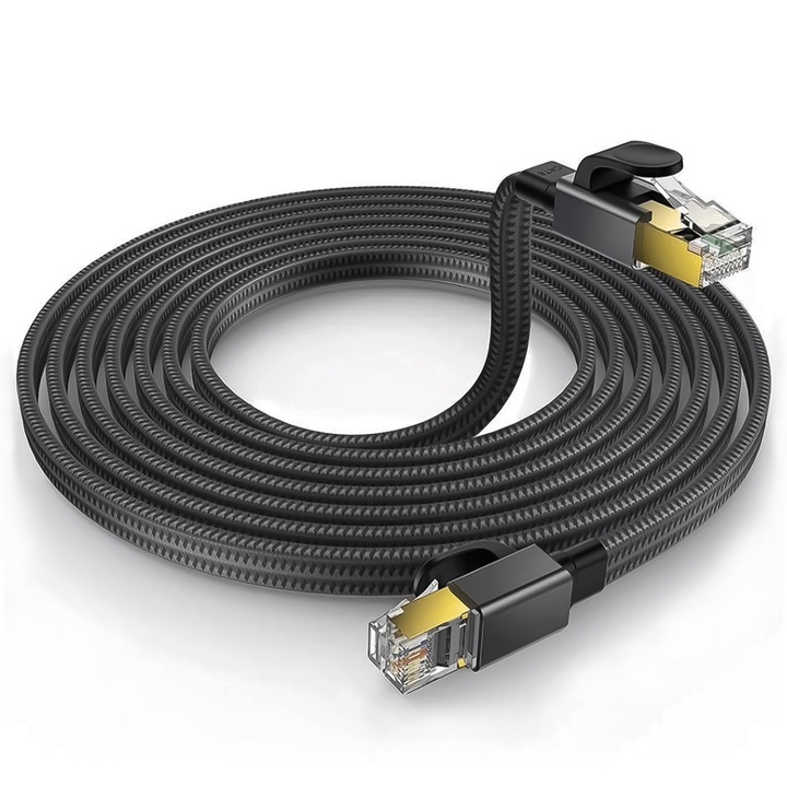 Reagle Cat 8 Ethernet hálózati kábel, 40 Gbps 5M Internet Patch kábel csatlakozóval, lapos formátumú RJ45 csatlakozóval