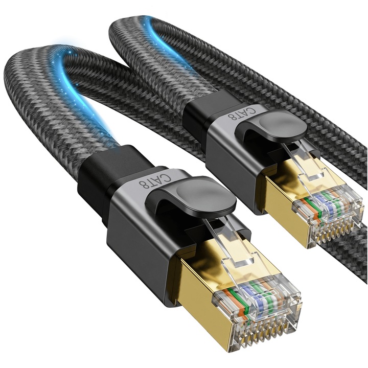 Cablu De Retea Plat Impletitura Ethernet 2M Rj45 Lan Cat 8 Lungime 40 Gb/S 2000 Mhz Impletitura din nailon Reagle
