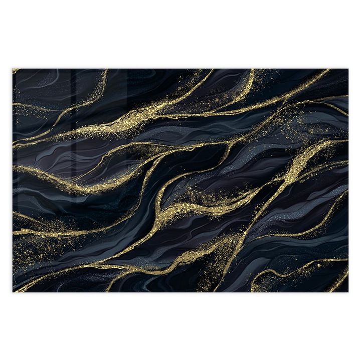 Panou Sticla Bucatarie, Black Gloden Waves, 70x100cm