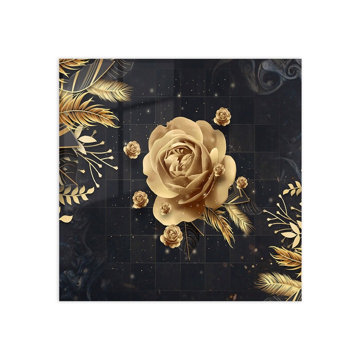 Стъклен панел за гръб на кухня, ARTHUB, Golden Abstract Rose, 60x60cm