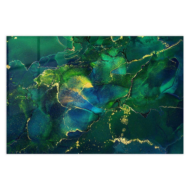 Стъклен панел за гръб на кухня, ARTHUB, Green Abstract Marble, 50x70cm