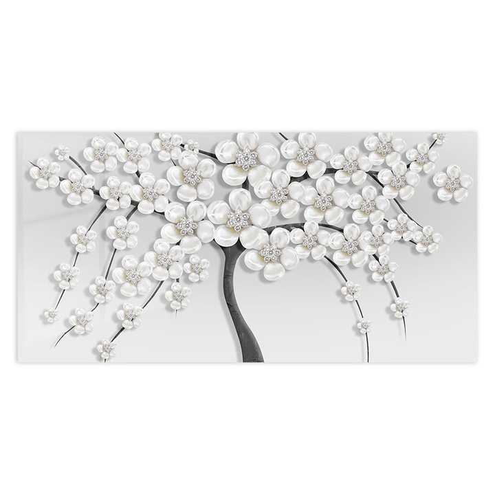 Стъклен панел за гръб на кухня, ARTHUB, Jewel White Tree, 60x100cm