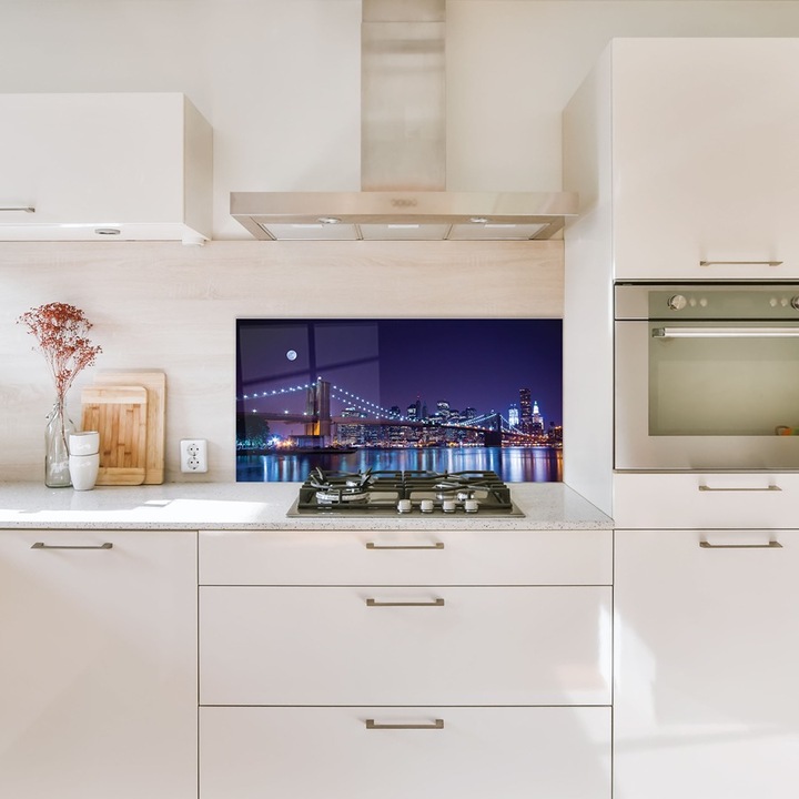 Panou Sticla Bucatarie, New York City Brooklyn Bridge, 60x100cm - eMAG.ro